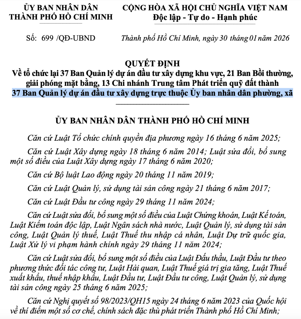 TP.HCM tinh gọn bộ máy: Thành lập 37 Ban Quản lý dự án đầu tư xây dựng trực thuộc UBND phường, xã- Ảnh 1.