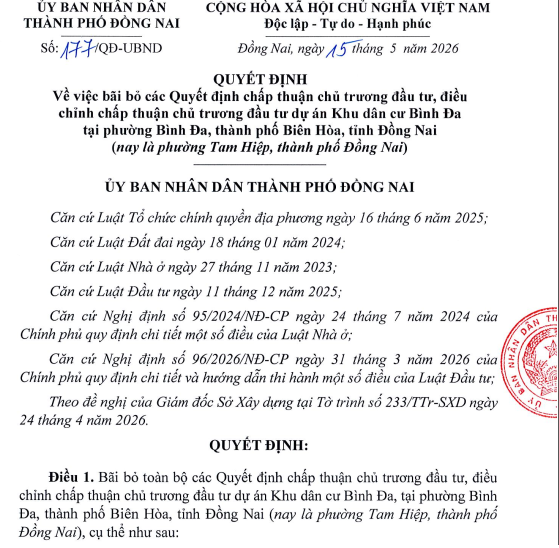 Đồng Nai hủy bỏ các quyết định liên quan dự án Khu dân cư Bình Đa ở trung tâm Biên Hòa- Ảnh 1.