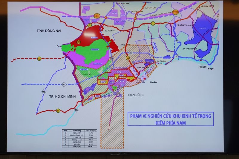 Khu vực dự kiến hình thành Khu kinh tế ven biển Nam Lâm Đồng quy mô 55.000 ha