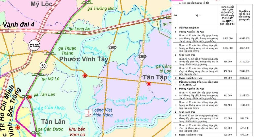 Công bố phương án bồi thường Vành đai 4 qua Tây Ninh: Đất Tân Tập đền bù gần 7 triệu đồng/m2